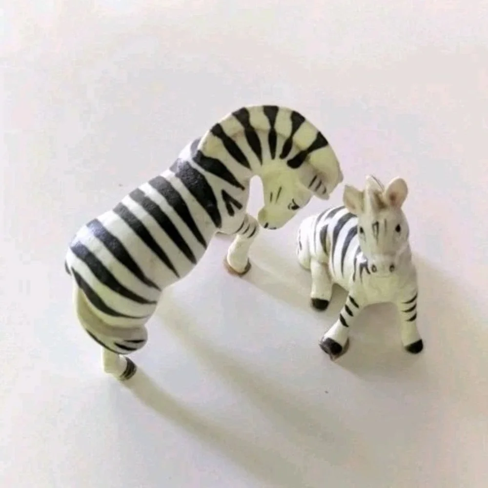 VTG Zebra Figurine Set Black and White Striped Collectible Decor
